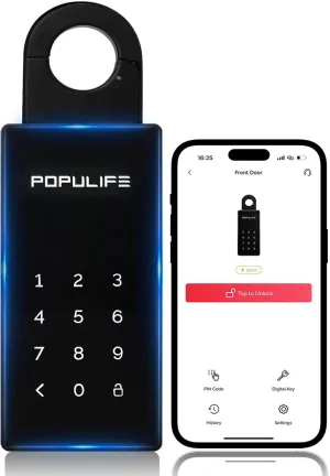 【Updated Version】 Populife Smart Key Lock Box for Outside, Wireless Lock Box for House Key, Hide a Key Outdoor, Electronic Digital Lockbox for Realtor Airbnb Smart Bluetooth Lockbox, Work Offline
