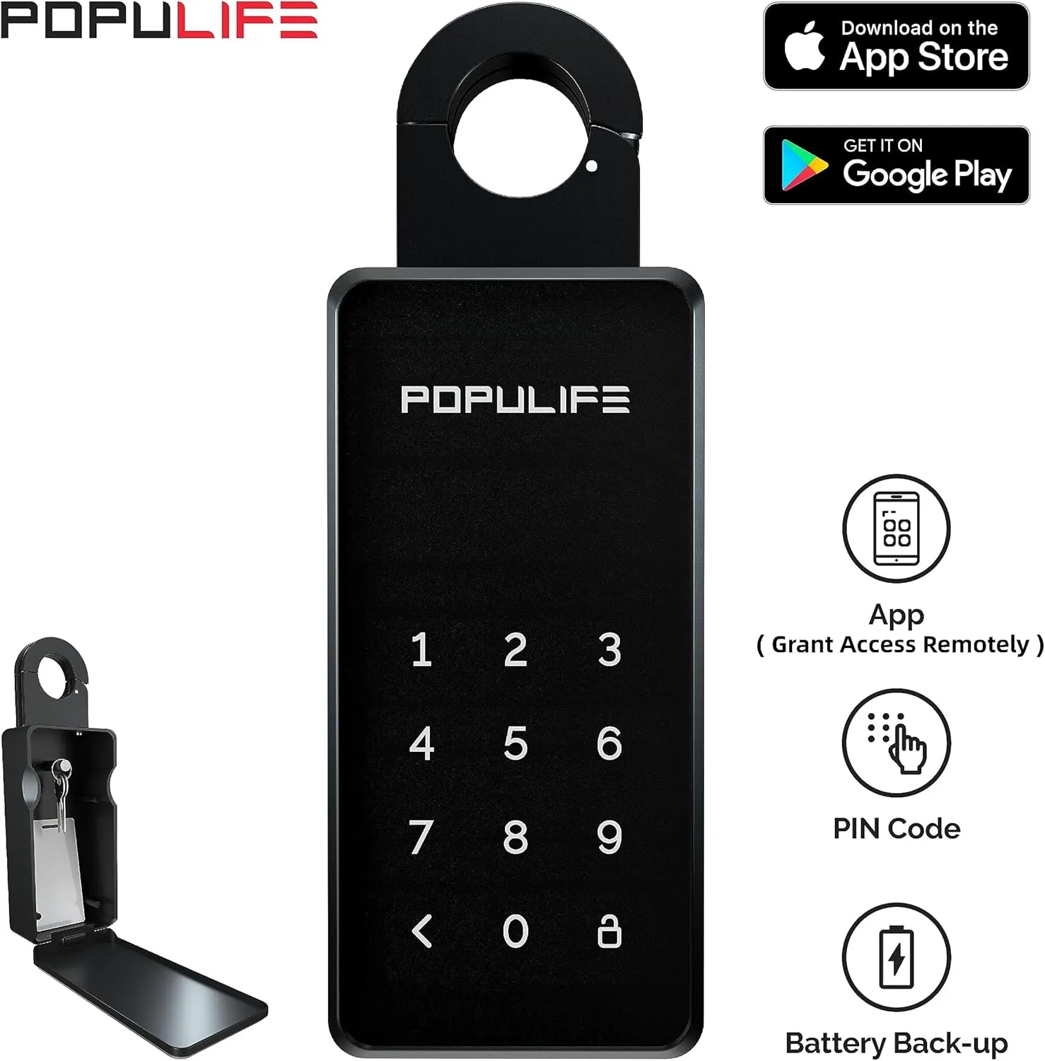 【Updated Version】 Populife Smart Key Lock Box for Outside, Wireless Lock Box for House Key, Hide a Key Outdoor, Electronic Digital Lockbox for Realtor Airbnb Smart Bluetooth Lockbox, Work Offline