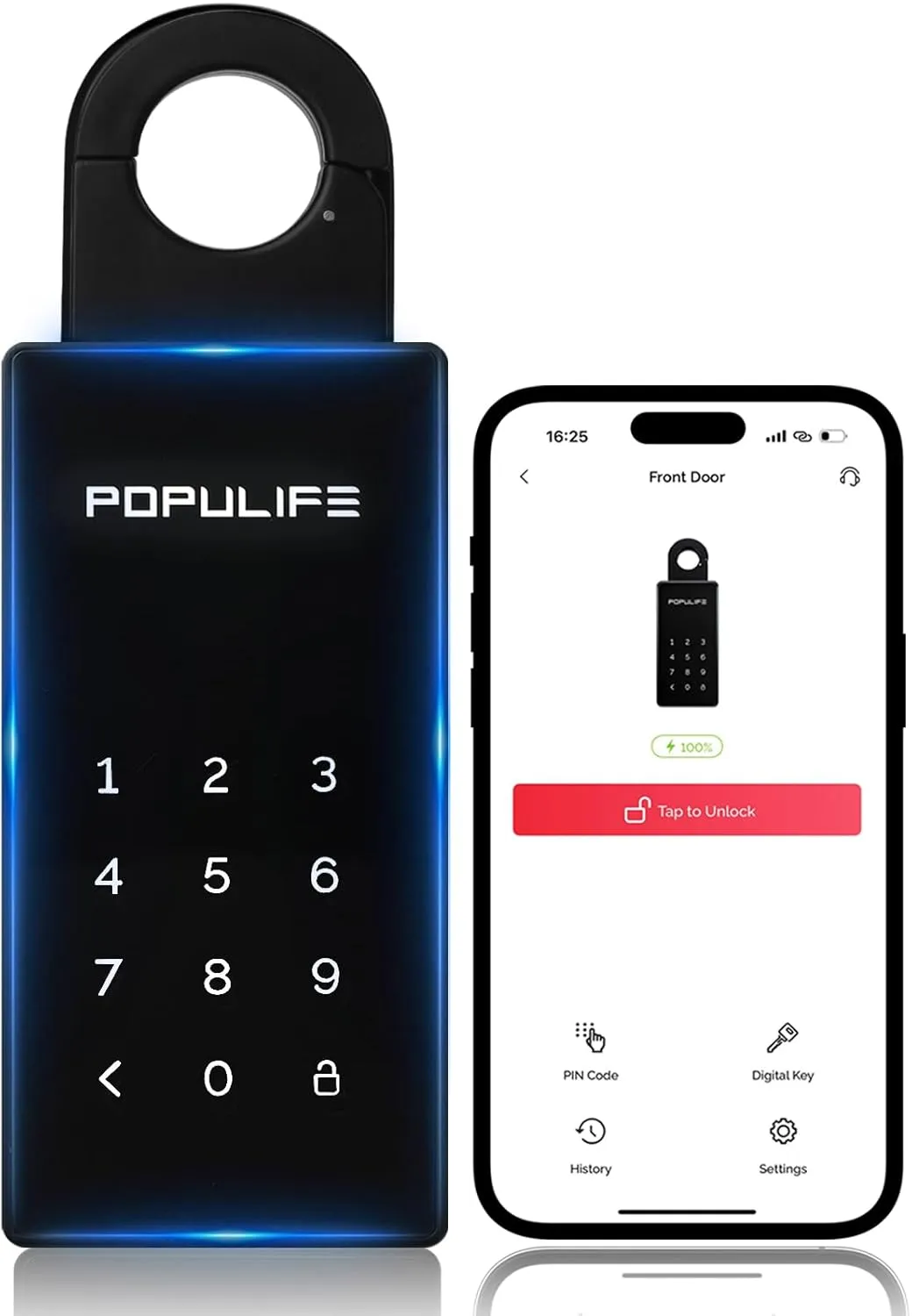 【Updated Version】 Populife Smart Key Lock Box for Outside, Wireless Lock Box for House Key, Hide a Key Outdoor, Electronic Digital Lockbox for Realtor Airbnb Smart Bluetooth Lockbox, Work Offline
