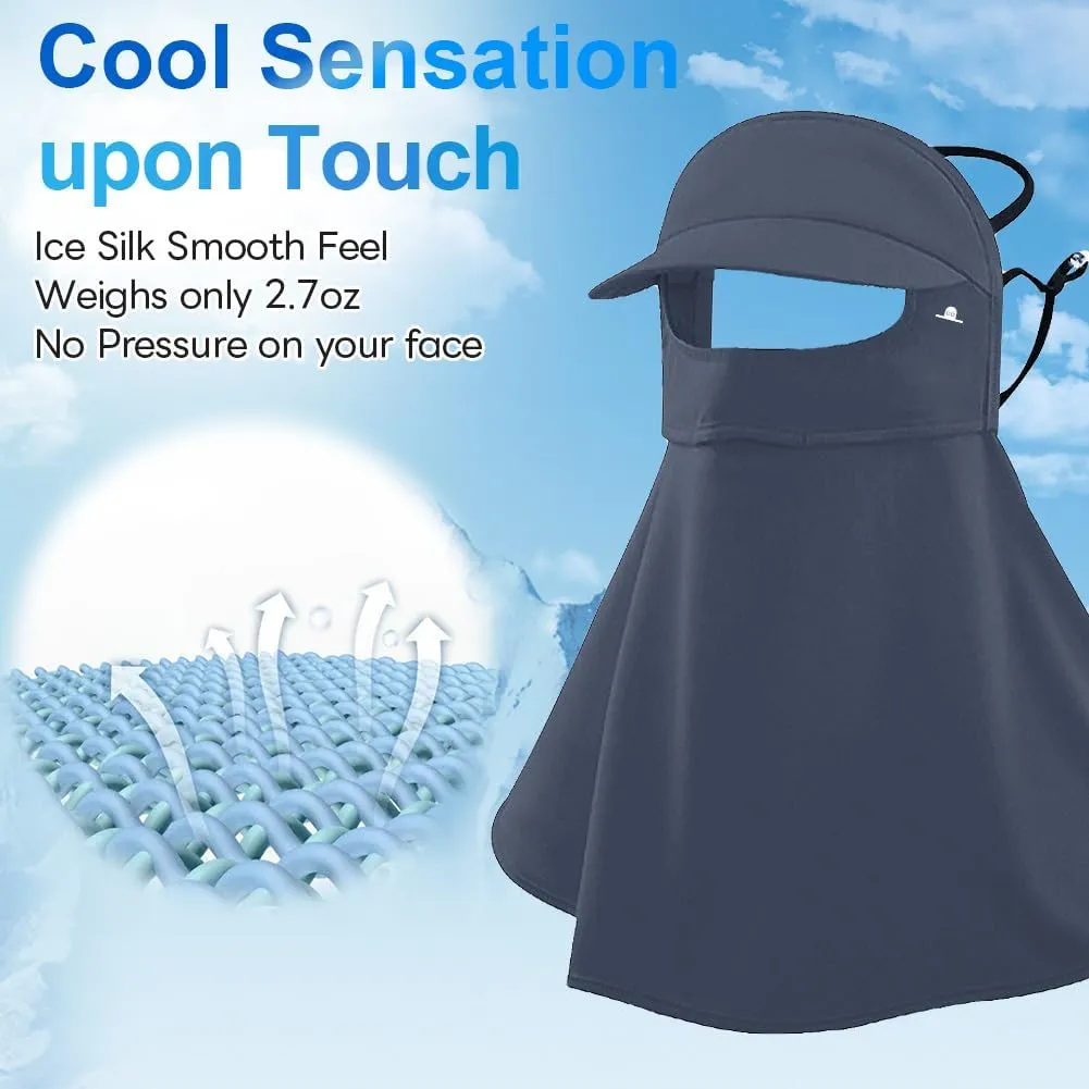 UPF 50  Sun Hat for Golf Cycling Trekking Sports, UV Protective Visor Headwear, Summer Outdoor Face Mask Cover Detachable