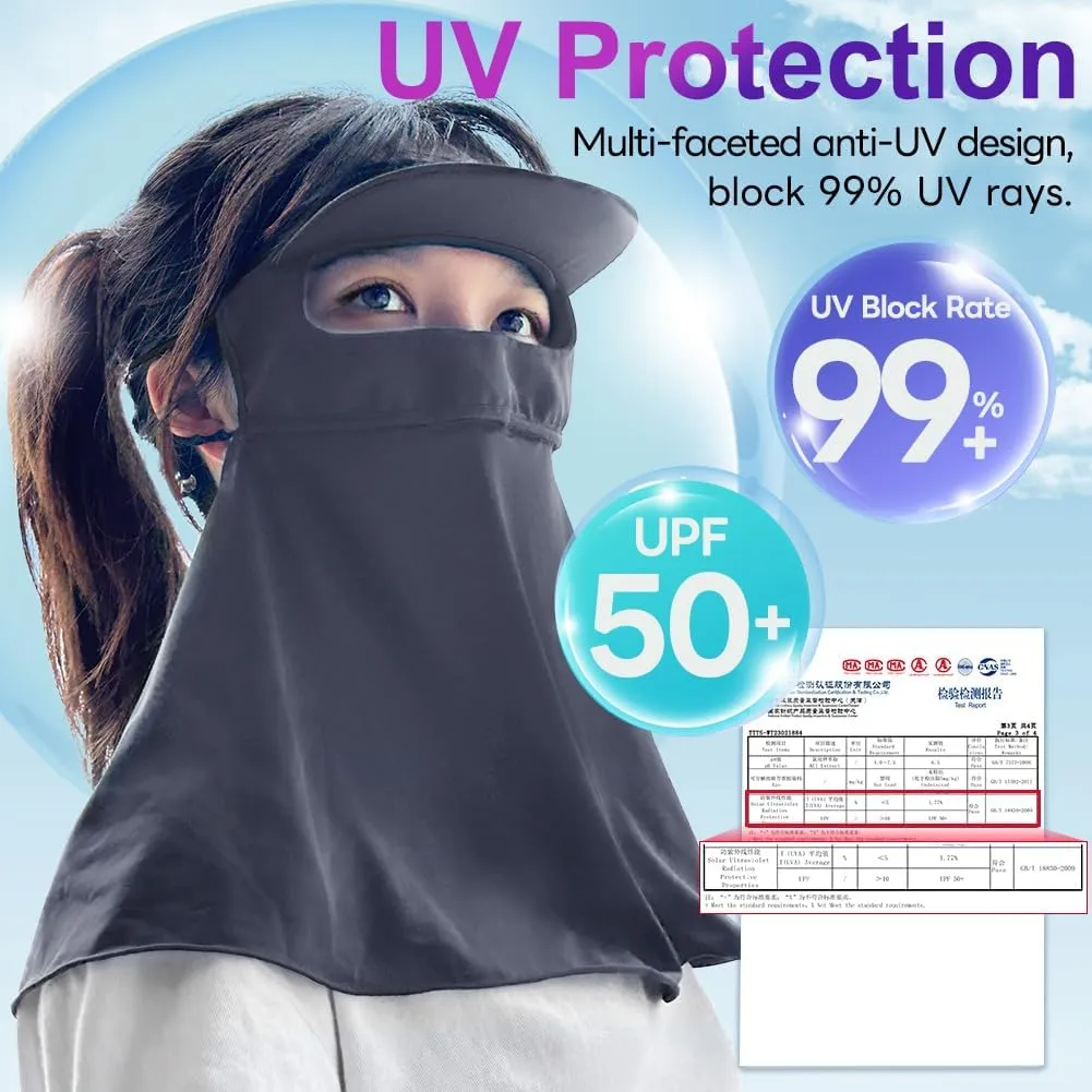 UPF 50  Sun Hat for Golf Cycling Trekking Sports, UV Protective Visor Headwear, Summer Outdoor Face Mask Cover Detachable