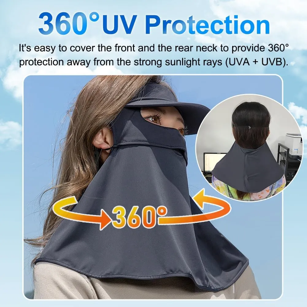 UPF 50  Sun Hat for Golf Cycling Trekking Sports, UV Protective Visor Headwear, Summer Outdoor Face Mask Cover Detachable