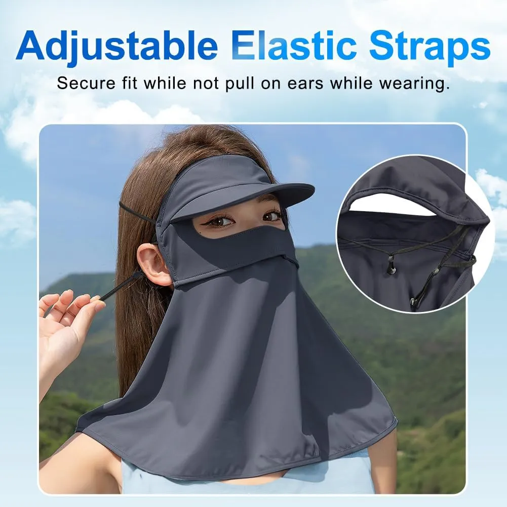UPF 50  Sun Hat for Golf Cycling Trekking Sports, UV Protective Visor Headwear, Summer Outdoor Face Mask Cover Detachable