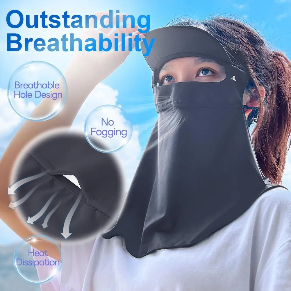 UPF 50  Sun Hat for Golf Cycling Trekking Sports, UV Protective Visor Headwear, Summer Outdoor Face Mask Cover Detachable