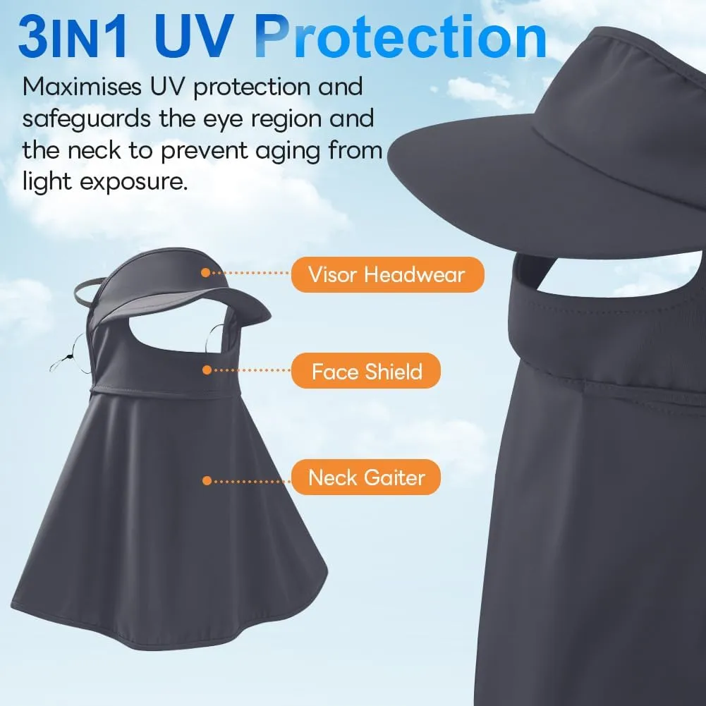 UPF 50  Sun Hat for Golf Cycling Trekking Sports, UV Protective Visor Headwear, Summer Outdoor Face Mask Cover Detachable