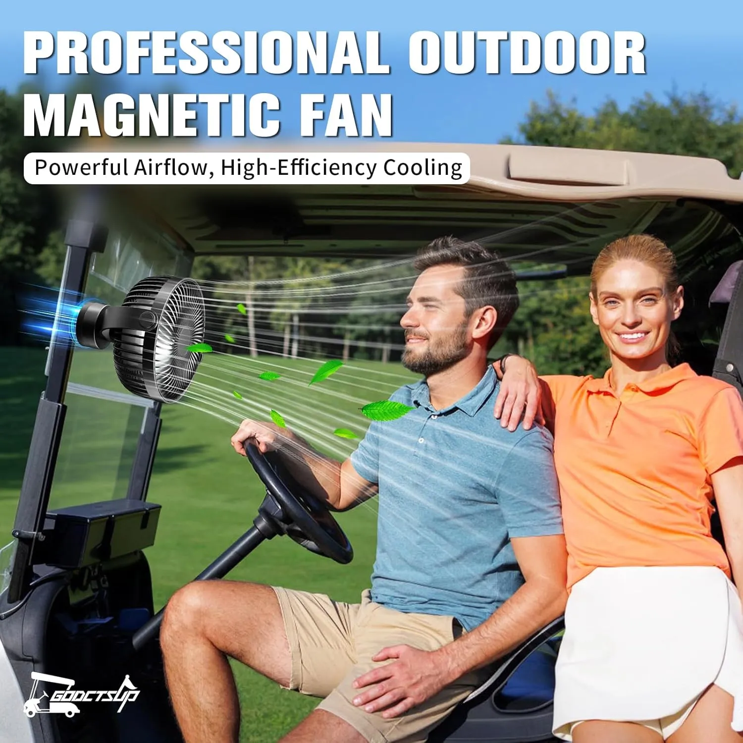Upgrade Golf Cart Fan Rechargeable with Magnetic Base, Portable 12000mAh Magnetic Fan with 4 Speeds, LED Lantern, Fits Club Car EZGO Yamaha Golf Cart & Cruise Ship Accessories, 2PCS