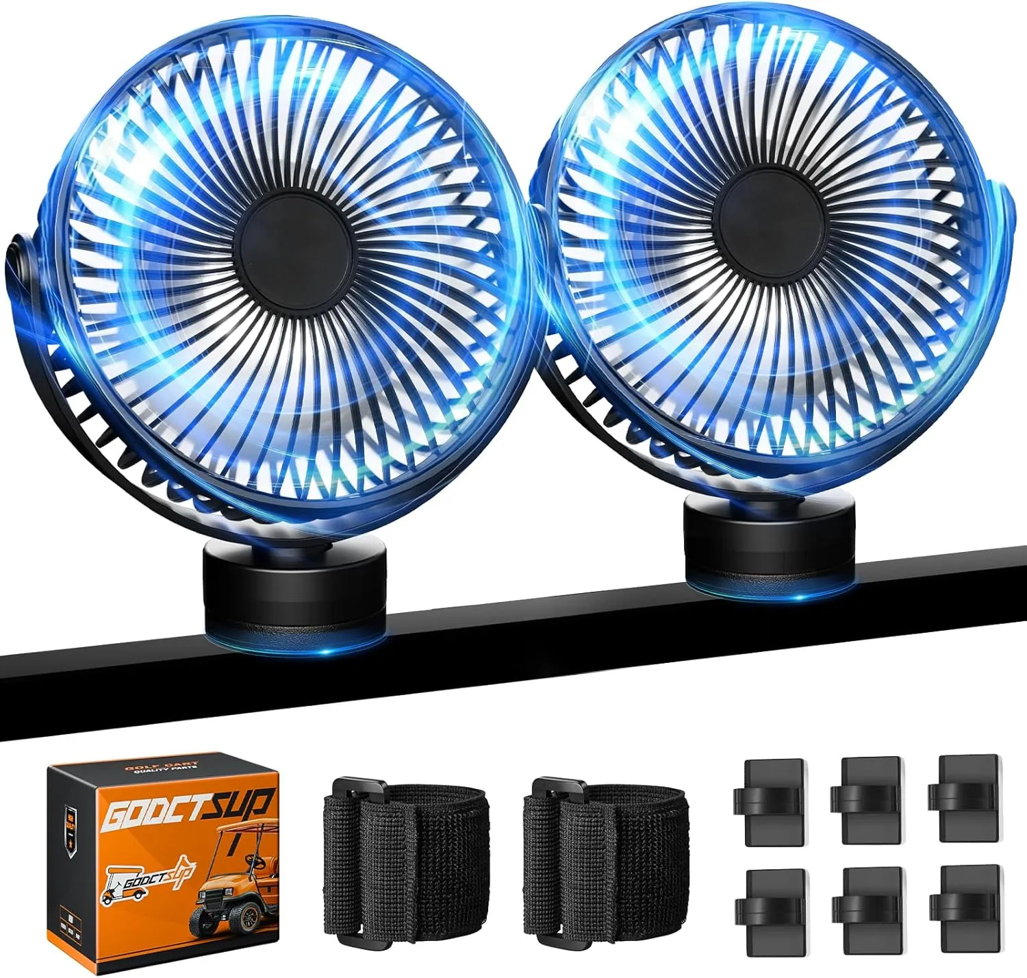 Upgrade Golf Cart Fan Rechargeable with Magnetic Base, Portable 12000mAh Magnetic Fan with 4 Speeds, LED Lantern, Fits Club Car EZGO Yamaha Golf Cart & Cruise Ship Accessories, 2PCS