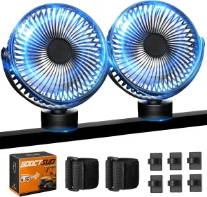 Upgrade Golf Cart Fan Rechargeable with Magnetic Base, Portable 12000mAh Magnetic Fan with 4 Speeds, LED Lantern, Fits Club Car EZGO Yamaha Golf Cart & Cruise Ship Accessories, 2PCS