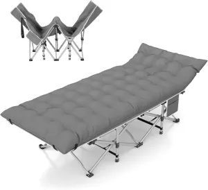 Upgraded 1 Pack Camping Cot with Mattress for Adults Heavy Duty Folding Camping Bed with Carry Bag Portable Sleeping Cots for Outdoor Camping/Office, Home Nap Camping Essentials (Cloud Gray)