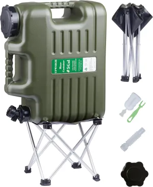 UPWOIGH 5 Gallon Water Jug with Spigot and Folding Stool – Leak-Proof, BPA-Free Portable Green Water Container with Stand, Large Outdoor Storage Tank for Camping, Hiking, RV, Travel, and Emergency Use