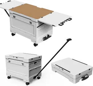 【US Shipped】 3-in-1 Portable Camping Side Table, Foldable Camping Table, Camp Storage Box with Wheels, Folding Camping Cart Box for Indoor Outdoor,Camping, Beach