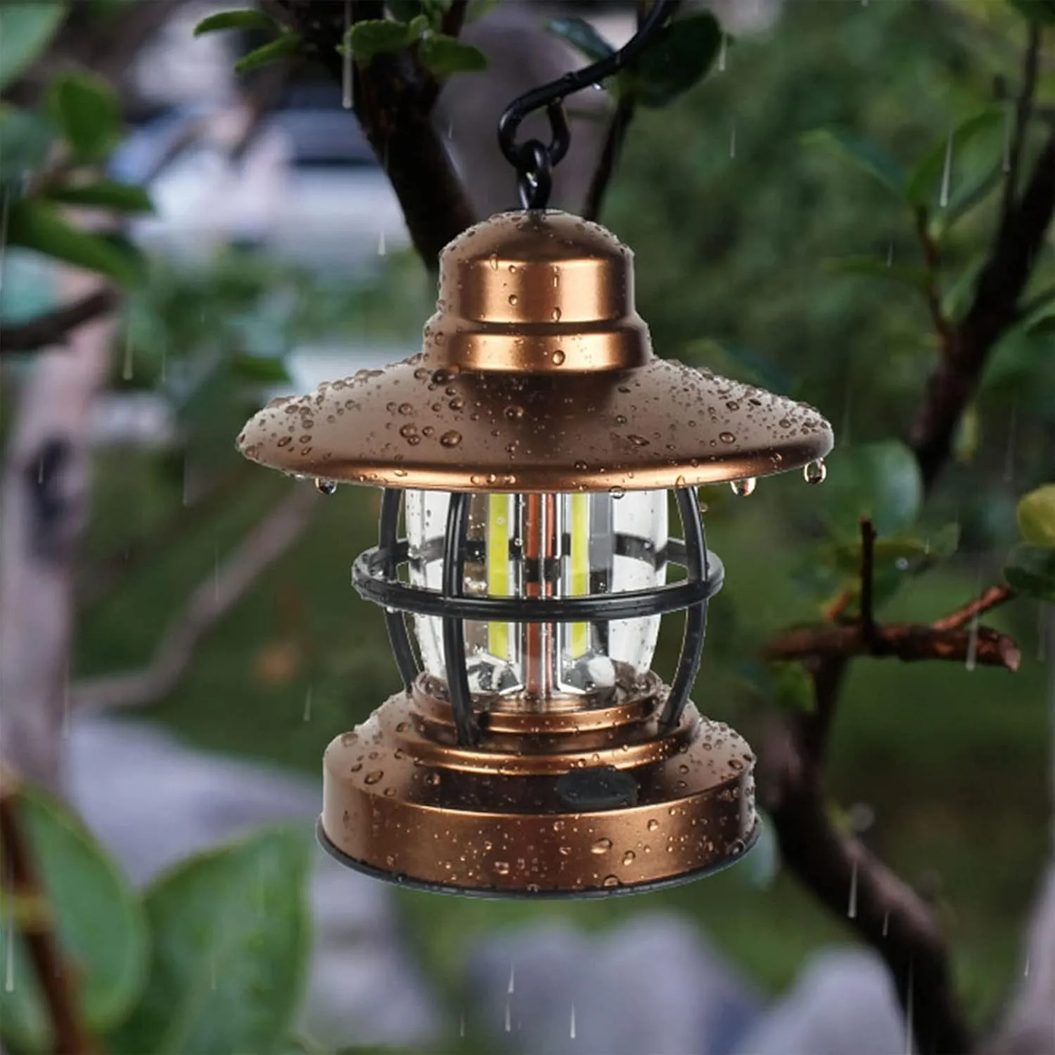 USB Rechargeable Lantern Camping Tent Lamp Retro Waterproof Antique Metal Light Emergency Lamp Atmosphere Decorative Chandeliers