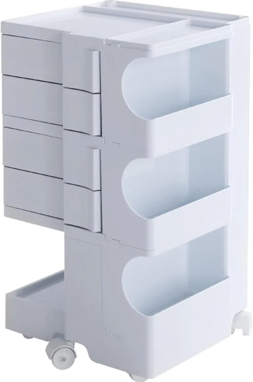 Utility Storage Cart - MCM Storage with Wheels and Slide Out Drawers - Designer Endo Trolley l Portable Organizer for Salon, Spa, Esthetician, Taboret, Medical Tools - White