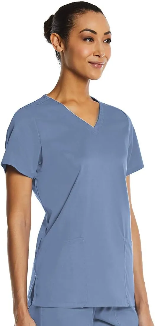 V-Neck Scrub Top for Women 2 Pocket 4-Way Stretch for Medical Dental Spa EL9105