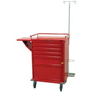 V-Series - Crash Cart Steel Body and Drawers 22 X 33.25 X 67.4 Inch Height includes IV Pole Red (4)-3 Inch, (1)-6 Inch, (1)-12 Inch Drawer Configuration, 16.75 X 23 Inch Internal Drawer - V30-6EMG