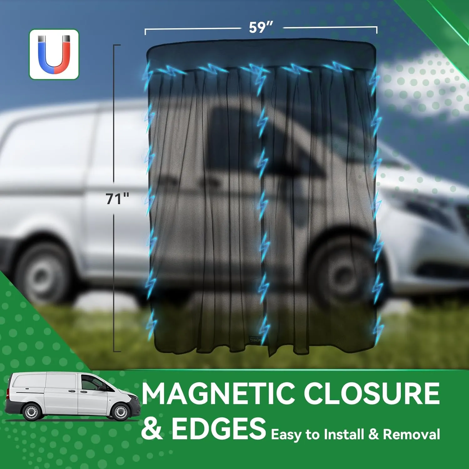 Van Bug Screen for Sprinter, Universal Size Magnetic Mosquito Net for Ford Transit, ProMaster & Other Campervans, Motorhomes, RV Sliding Door Bug Mesh, Van Life Essentials (Standard)
