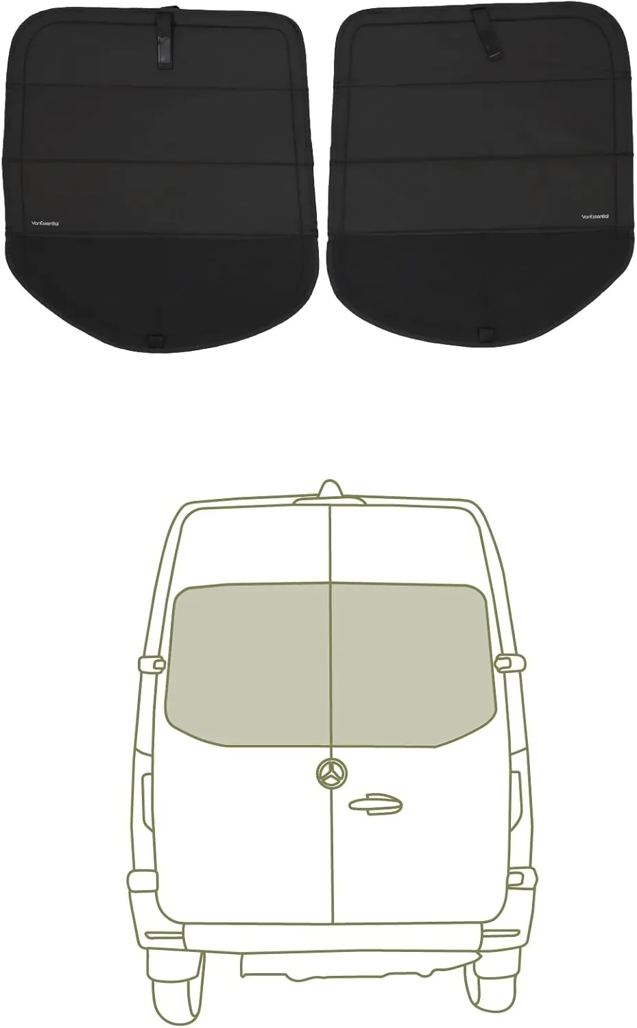 VanEssential Insulated Stealth Blackout Magnetic Window Covers Designed for Mercedes-Benz VS30 (Van Years 2019 to Current), Rear Door (Full Plastic Door Frame) (Pair), Black