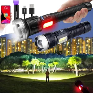VASTFIRE Super Bright Rechargeable LED Flashlight - High Lumens, Waterproof, Zoomable, Portable Tactical Light for Camping, Hiking, and Emergency Use