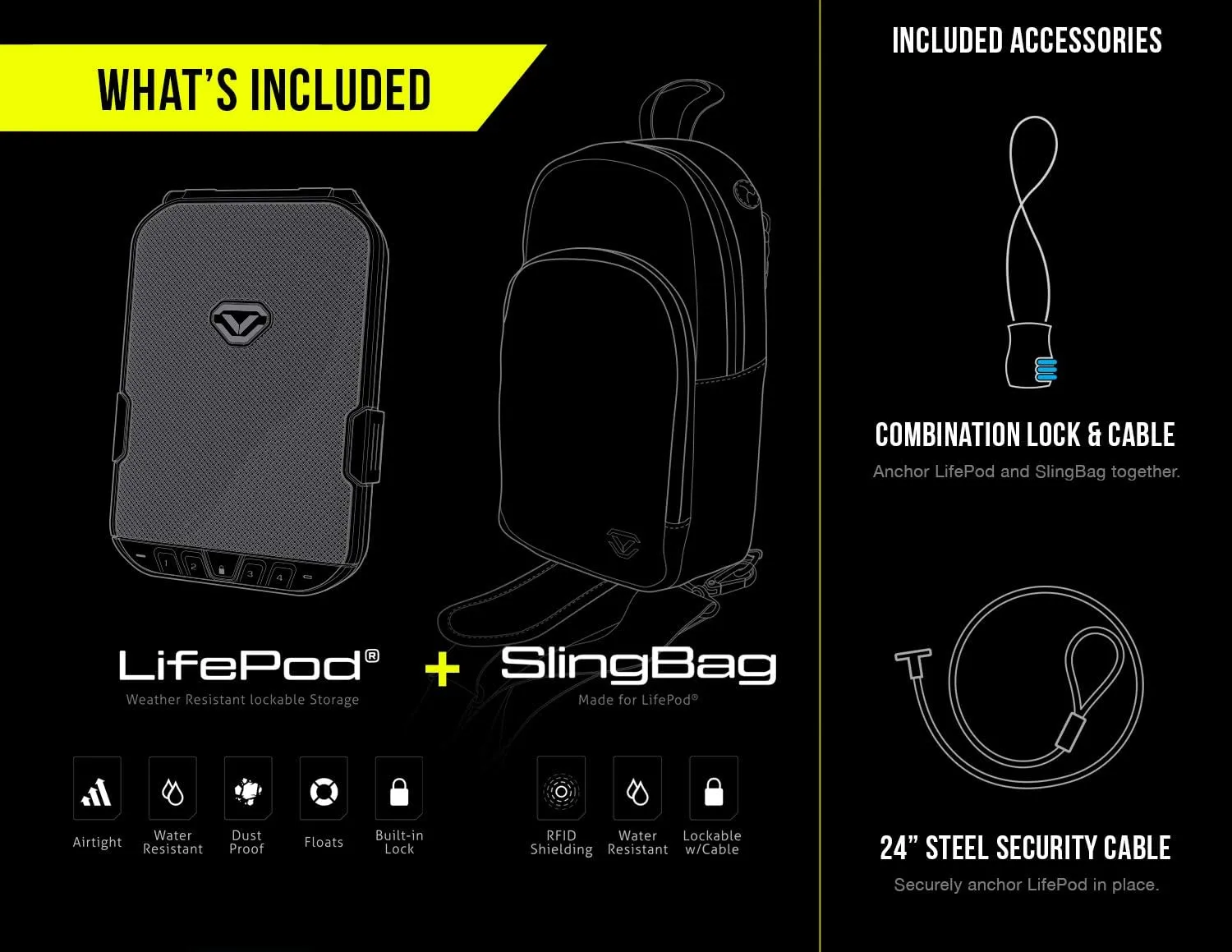 Vaultek LifePod 1.0 Combo | Secure Waterproof Travel Case & Rugged Electronic Lock Box with SlingBag Travel System | Backlit Keypad, 4‑Digit Code Access, Anti‑Impact Latch | Signature Series Kit
