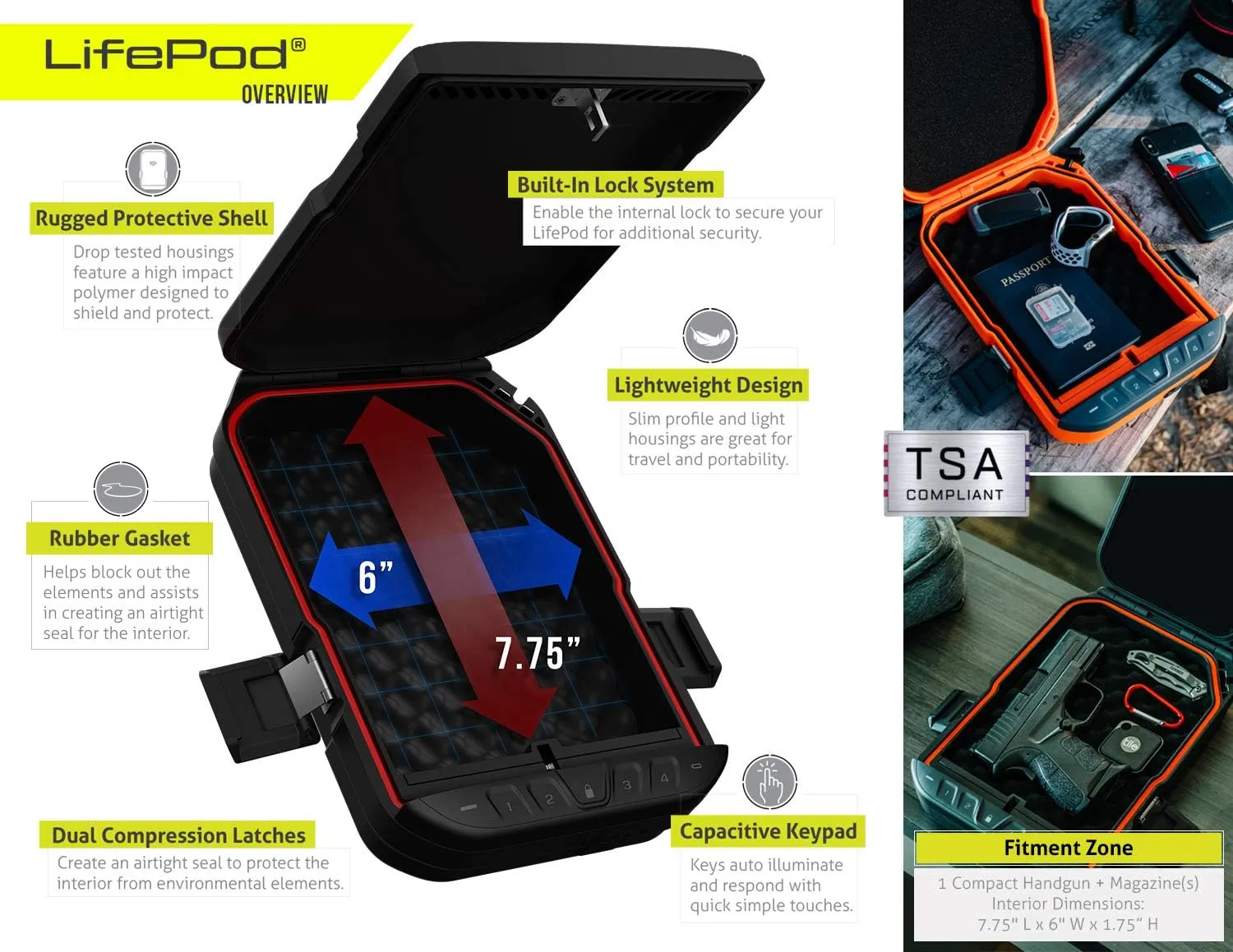 Vaultek LifePod 1.0 Combo | Secure Waterproof Travel Case & Rugged Electronic Lock Box with SlingBag Travel System | Backlit Keypad, 4‑Digit Code Access, Anti‑Impact Latch | Signature Series Kit