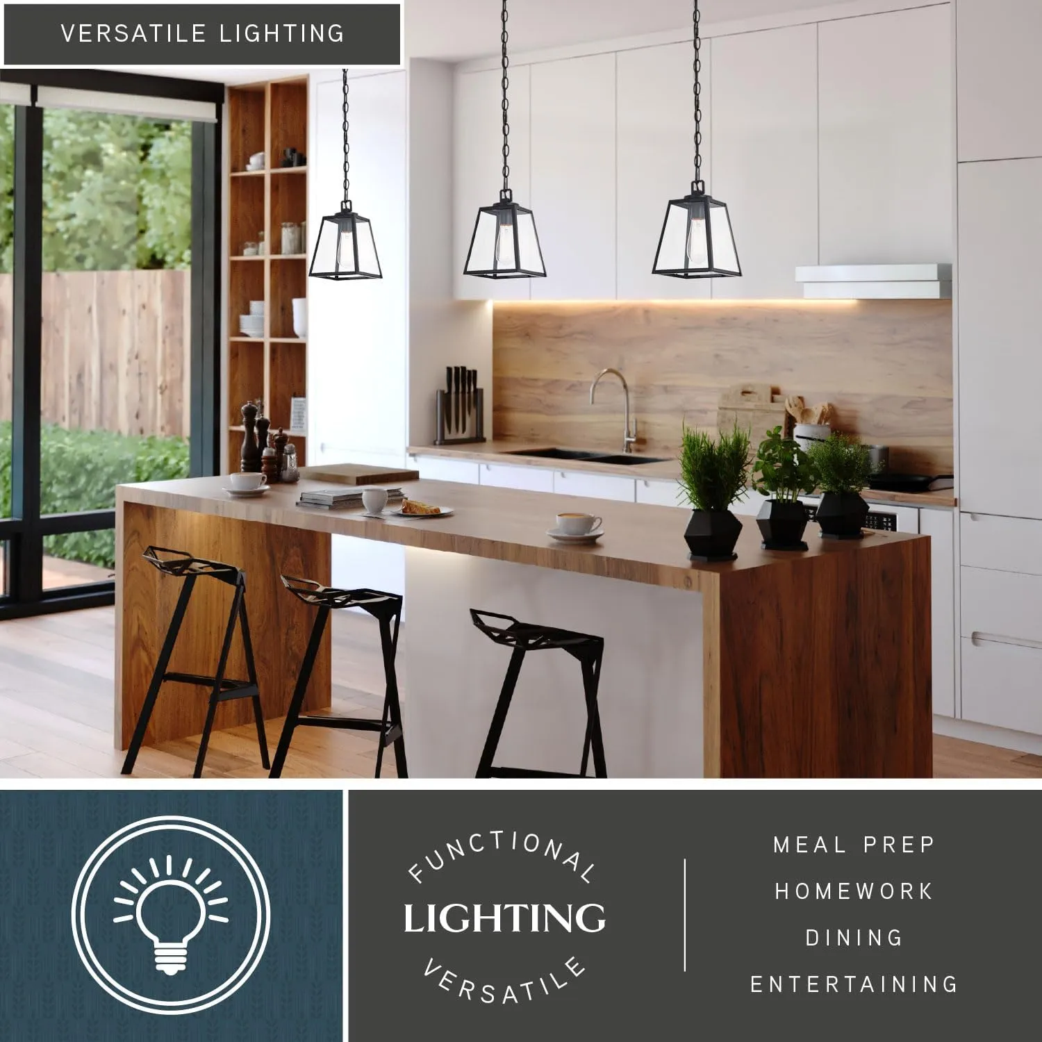 VAXCEL Grant 7-in Black Indoor Outdoor Farmhouse Mini Pendant Lantern, 1-Light Hanging Ceiling Light with Clear Glass Panels