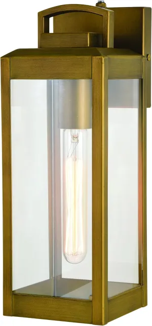 VAXCEL Kinzie Outdoor Porch Light, 5" W x 14.25" H Gold Brass Outdoor Lantern, Modern Dusk to Dawn Wall Light for Porch, Patio, Deck, or Front Door