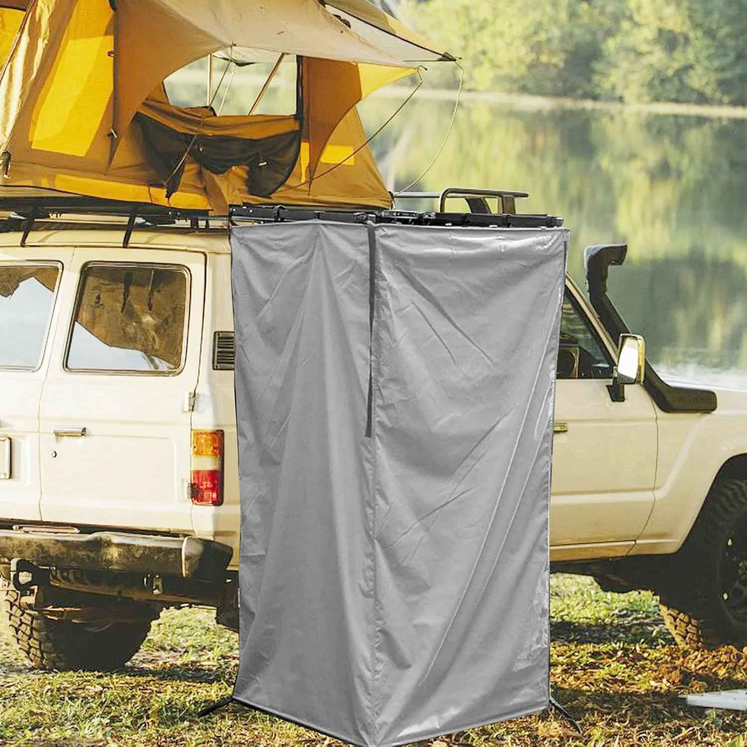 Vehicle Side Shower Tent Privacy Shelter Bathroom Overland Toilet Stall Changing Dressing Room for Tailgate Restroom Travel, Gray