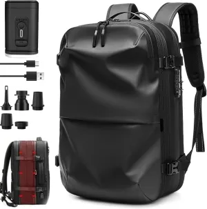 Veloutte Travel Backpack, 60l Vacpack Backpack with Vacuum, Multifunctional Waterproof Expandable Anti-Theft Pack (Black-2.0 With Air Pump)