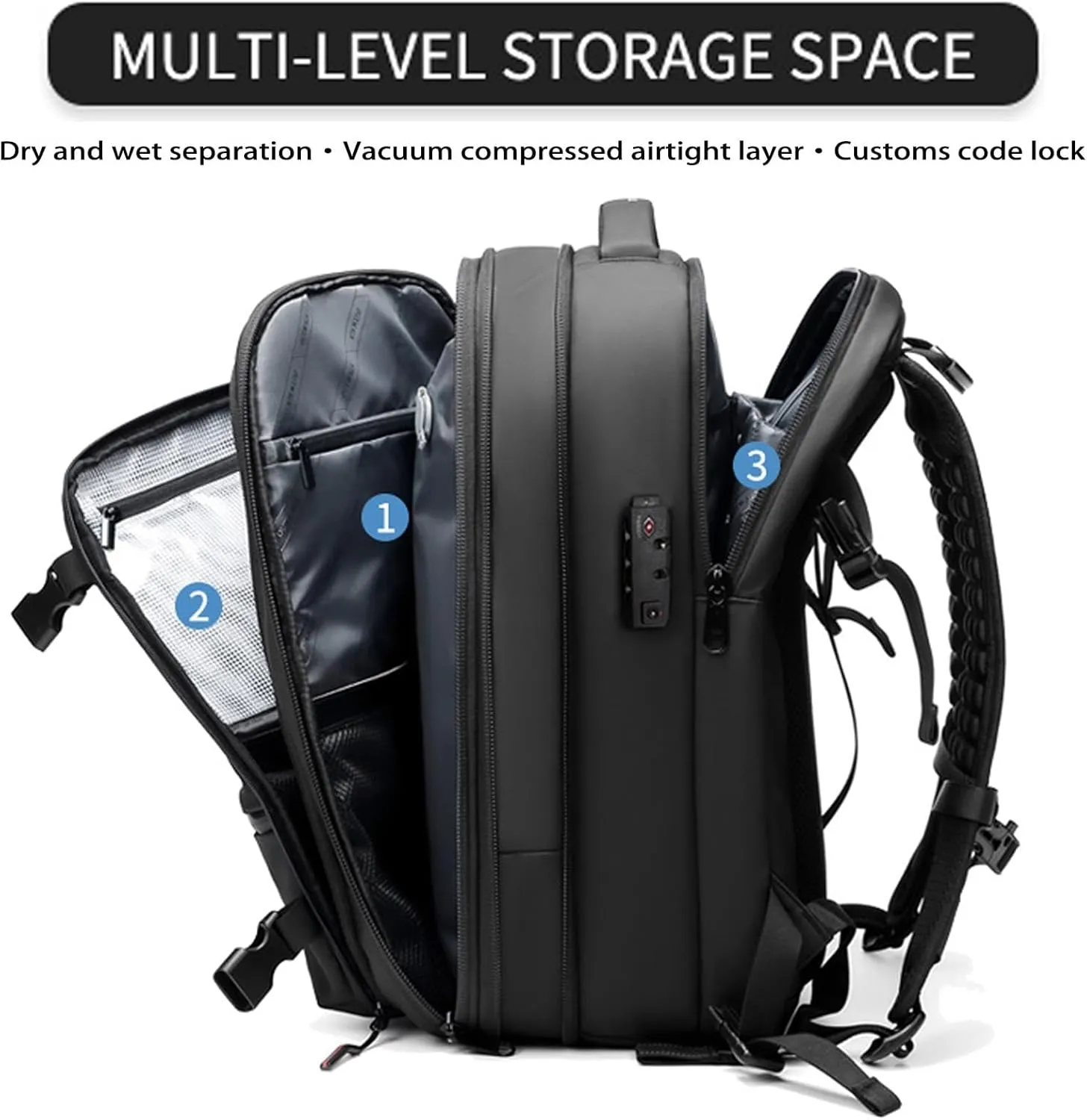 Veloutte Travel Backpack, 60l Vacpack Backpack with Vacuum, Multifunctional Waterproof Expandable Anti-Theft Pack (Blue-2.0 With Air Pump)