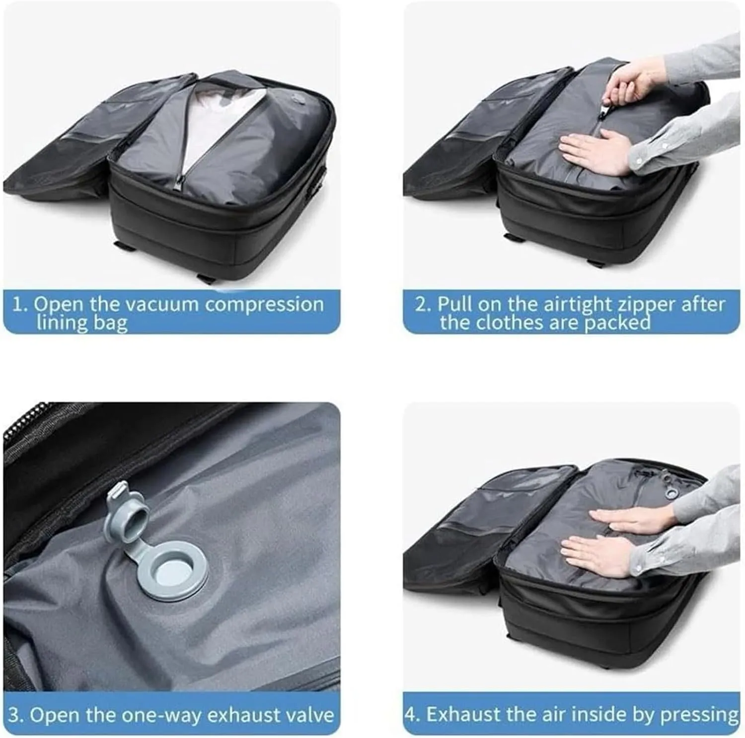 Veloutte Travel Backpack, 60l Vacpack Backpack with Vacuum, Multifunctional Waterproof Expandable Anti-Theft Pack (Blue-2.0 With Air Pump)