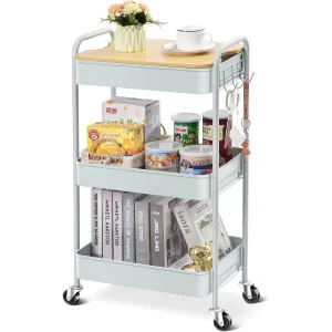 Versatile 3-tier Rolling Cart with Wheels and Wooden Top