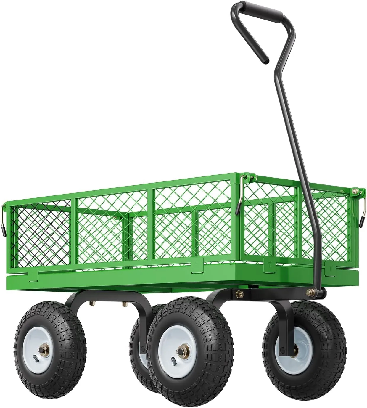 VEVOR 680 Lbs Steel Garden Cart on Wheels, Heavy Duty Garden Wagon Cart Pullable, Metal Outdoor Utility Yard Wagon Carts with 10" Tires, Mesh Removable Sides and 180°Rotating Handle