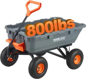 VEVOR 800lbs Poly Garden Dump Cart, Heavy Duty Wheelbarrow Yard Carts Wagons with 10in Tires, 180°Rotating Handle, Steel Frame and Quick Release System