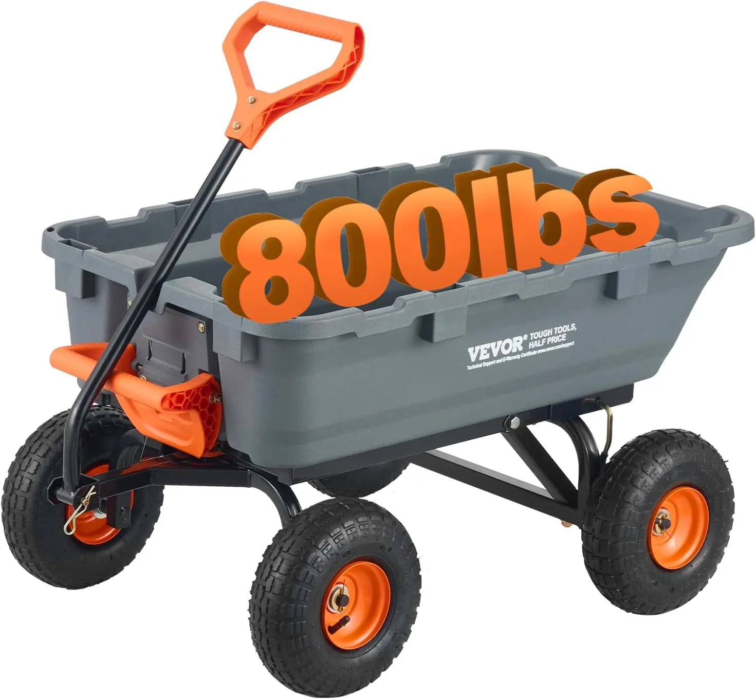 VEVOR 800lbs Poly Garden Dump Cart, Heavy Duty Wheelbarrow Yard Carts Wagons with 10in Tires, 180°Rotating Handle, Steel Frame and Quick Release System