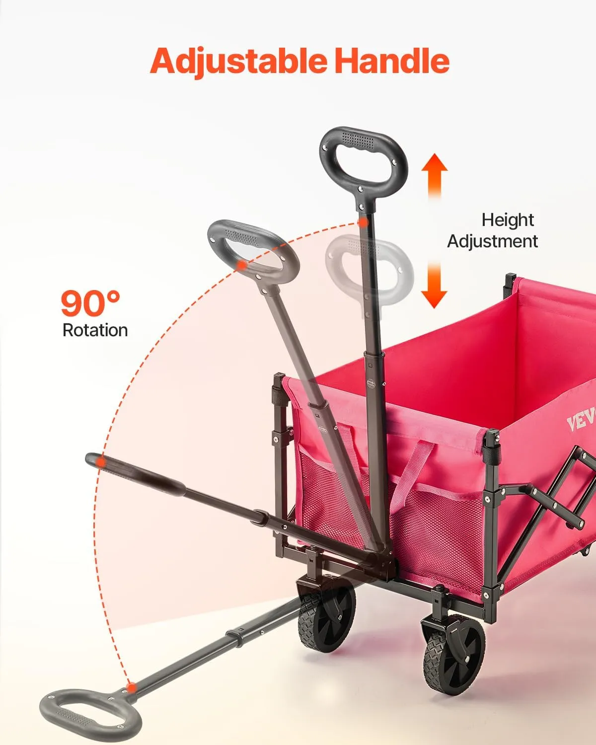 VEVOR Collapsible Wagon Cart with Wheels Foldable, 120L 225LBS Heavy Duty Folding Wagon, Portable Utility Grocery Cart for Groceries Camping Sports Shopping Garden with Adjustable Handle