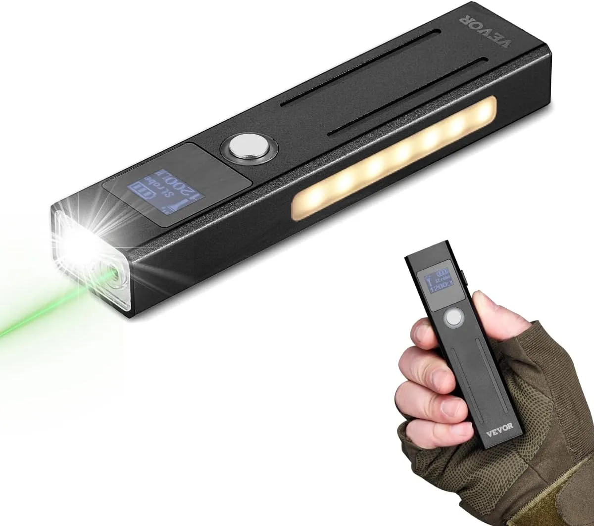 VEVOR EDC Flat Flashlight, 3-in-1 High Lumens LED Flashlight with Green Beam, IPX4 Waterproof Rechargeable Flash Light for Office Presentation, Hiking, Camping, Emergencies, Lightweight & Portable