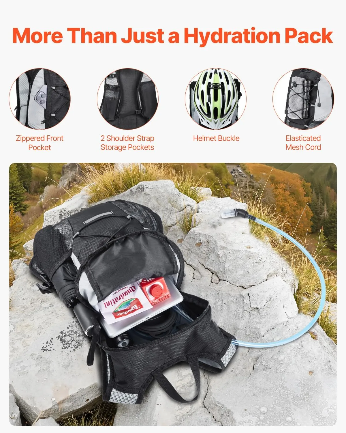 VEVOR Hydration Backpack, Water Backpack with TPU Water Bladder, Tactical Molle Hiking Hydration Pack with Storage for Men Women, Hydro Water Daypack for Hiking Running Cycling Camping