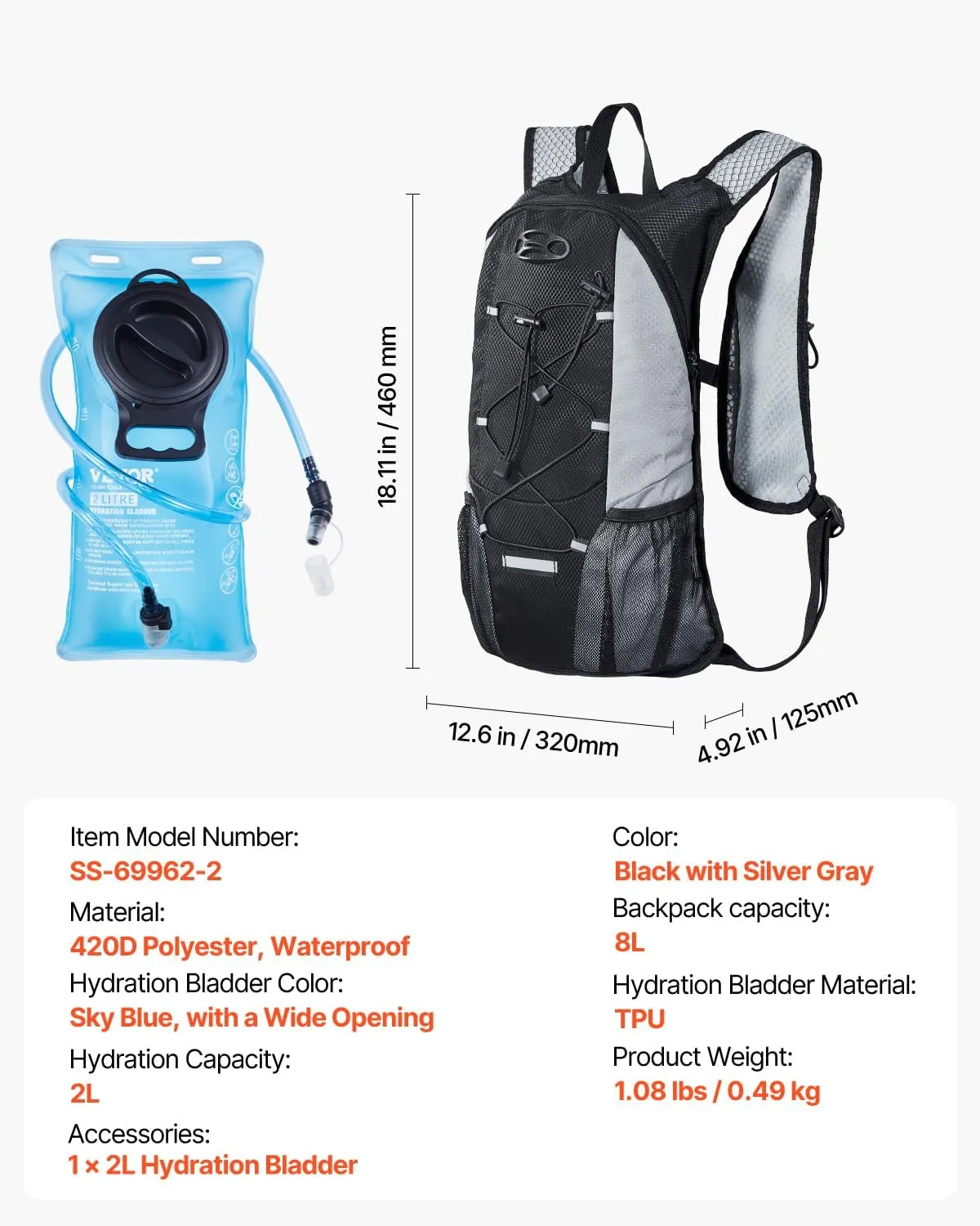 VEVOR Hydration Backpack, Water Backpack with TPU Water Bladder, Tactical Molle Hiking Hydration Pack with Storage for Men Women, Hydro Water Daypack for Hiking Running Cycling Camping