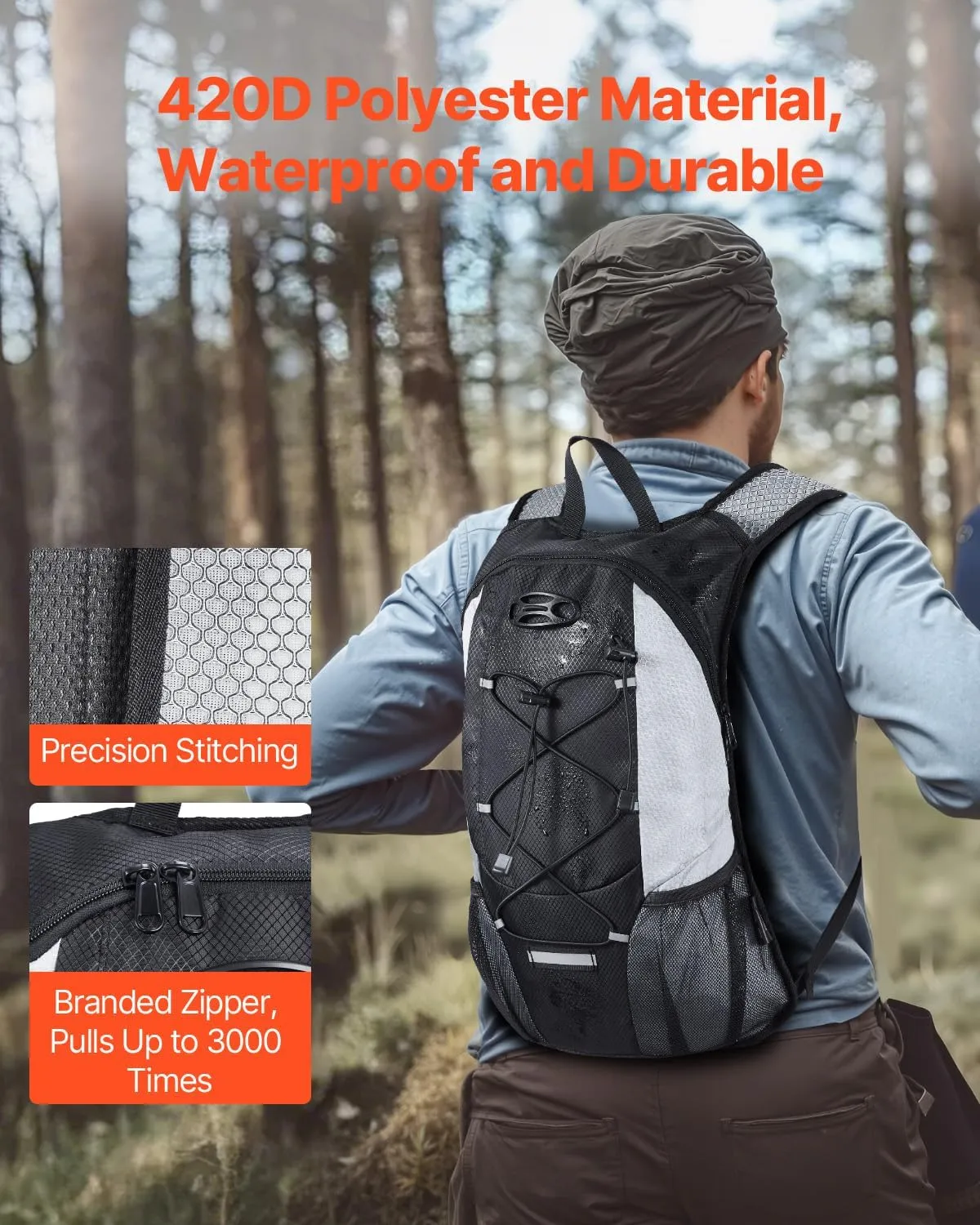VEVOR Hydration Backpack, Water Backpack with TPU Water Bladder, Tactical Molle Hiking Hydration Pack with Storage for Men Women, Hydro Water Daypack for Hiking Running Cycling Camping