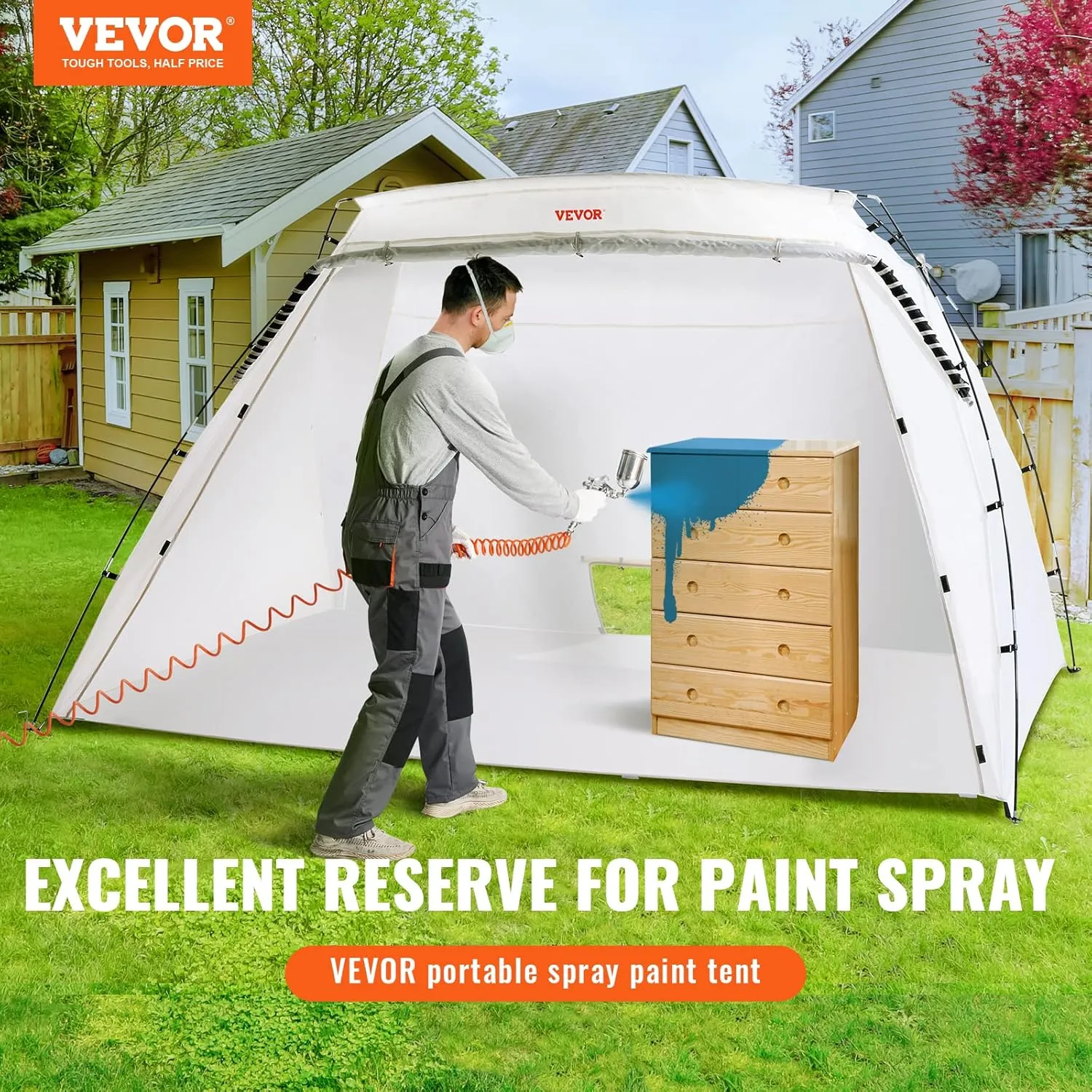 VEVOR Portable Paint Booth,10x7x6ft Larger Spray Paint Tent with Built-in Floor & Mesh Screen & Windproof Hooks, Painting Tent Station for Furniture DIY Hobby Tool, Spray Paint Shelter,Extra Large