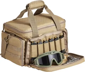 VEVOR Range Bag for 4  Pistols, Tactical Gun Range Bag with 3 Detachable Dividers & 6 Magazines, Firearm Shooting Handgun Bag for Outdoor Hunting Shooting Pistol Bag with Single Shoulder Strip, Brown
