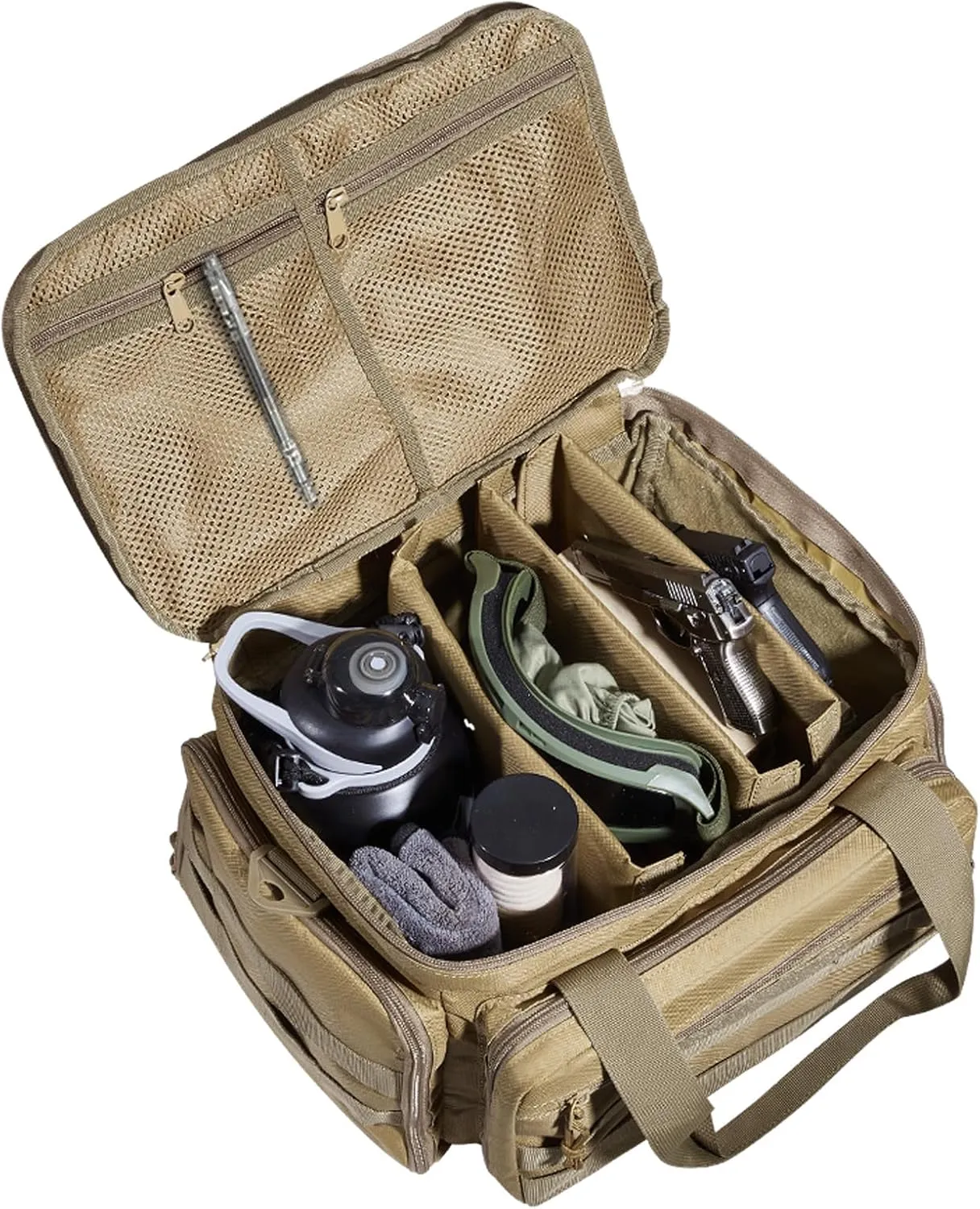 VEVOR Range Bag for 4  Pistols, Tactical Gun Range Bag with 3 Detachable Dividers & 6 Magazines, Firearm Shooting Handgun Bag for Outdoor Hunting Shooting Pistol Bag with Single Shoulder Strip, Brown