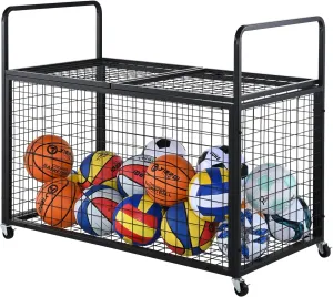 VEVOR Rolling Sports Ball Storage Cart, Lockable Basketball Cage with Double Lids, Sport Equipment Holder Organizer for Indoor Outdoor, Steel Storage Rack for Garages, Playgroup, Gym and Schools
