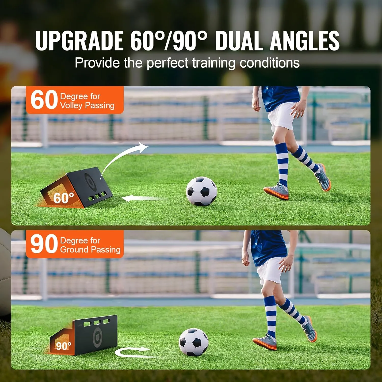 VEVOR Soccer Rebounder Board, Portable Soccer Wall with 2 Angles Rebound, Foldable HDPE Kickback Rebound Board, Soccer Training Equipment for Kids and Adults, Passing & Shooting Practice