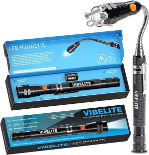 VIBELITE Extendable Magnetic Flashlight with Telescoping Magnet Pickup Tool-Cool Gadget Fathers Day Dad Gifts for Dad, Husband, Men, Him, Father, Mechanic,Tech, Handyman, Boyfriend, Women, Black