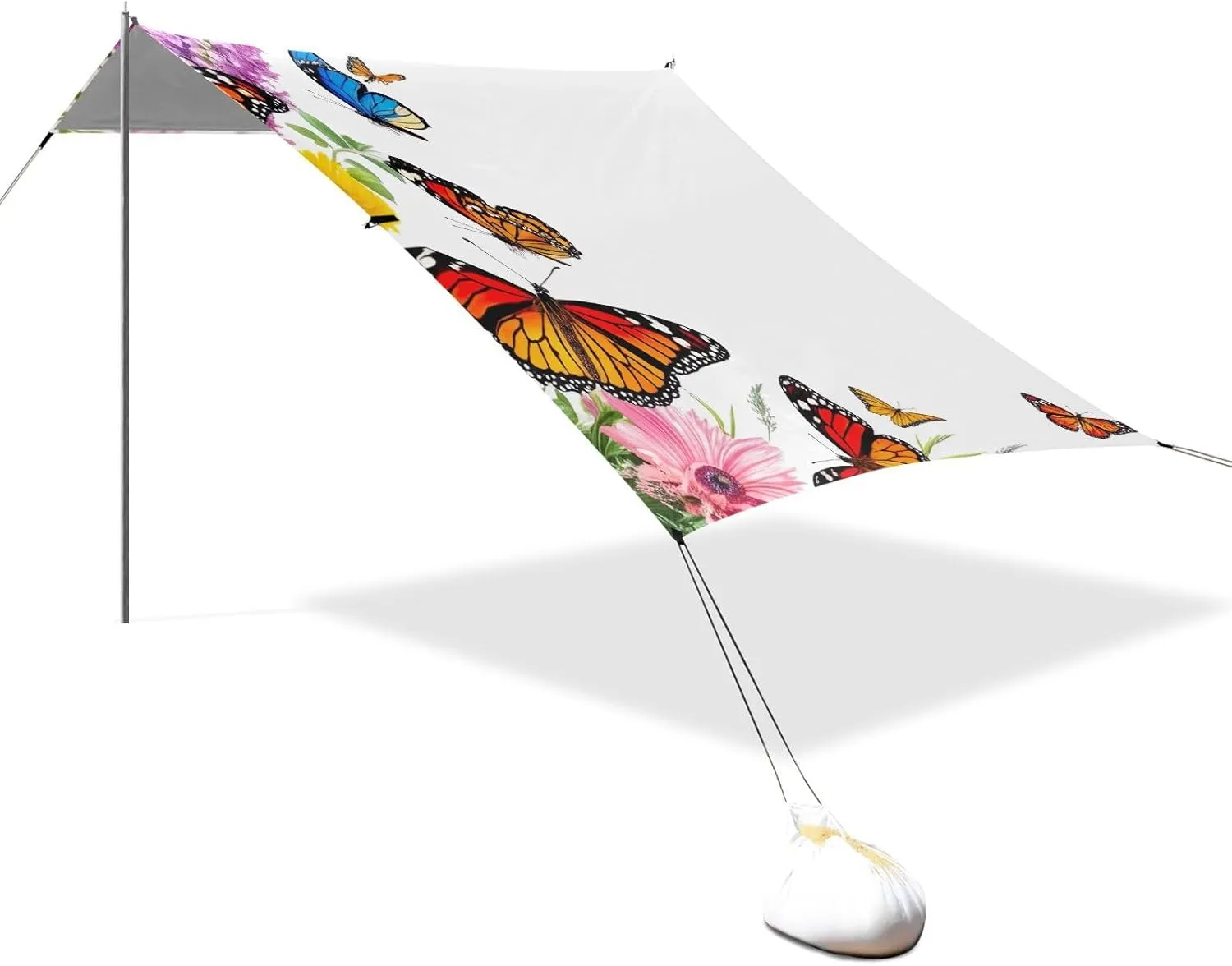 Vibrant Butterflies Flowers White Canopy Tent Beach 9.2 × 10.5 FT Patio Sun Shade Outdoor Outside Sunshade Camping Sun Shelter Custom with Poles Sand Anchor