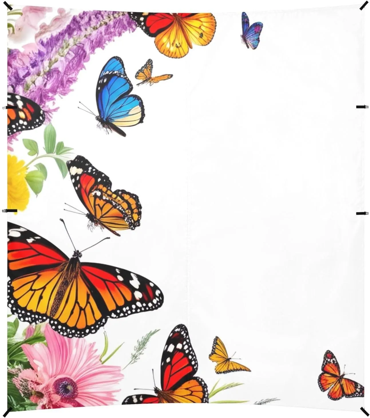 Vibrant Butterflies Flowers White Canopy Tent Beach 9.2 × 10.5 FT Patio Sun Shade Outdoor Outside Sunshade Camping Sun Shelter Custom with Poles Sand Anchor