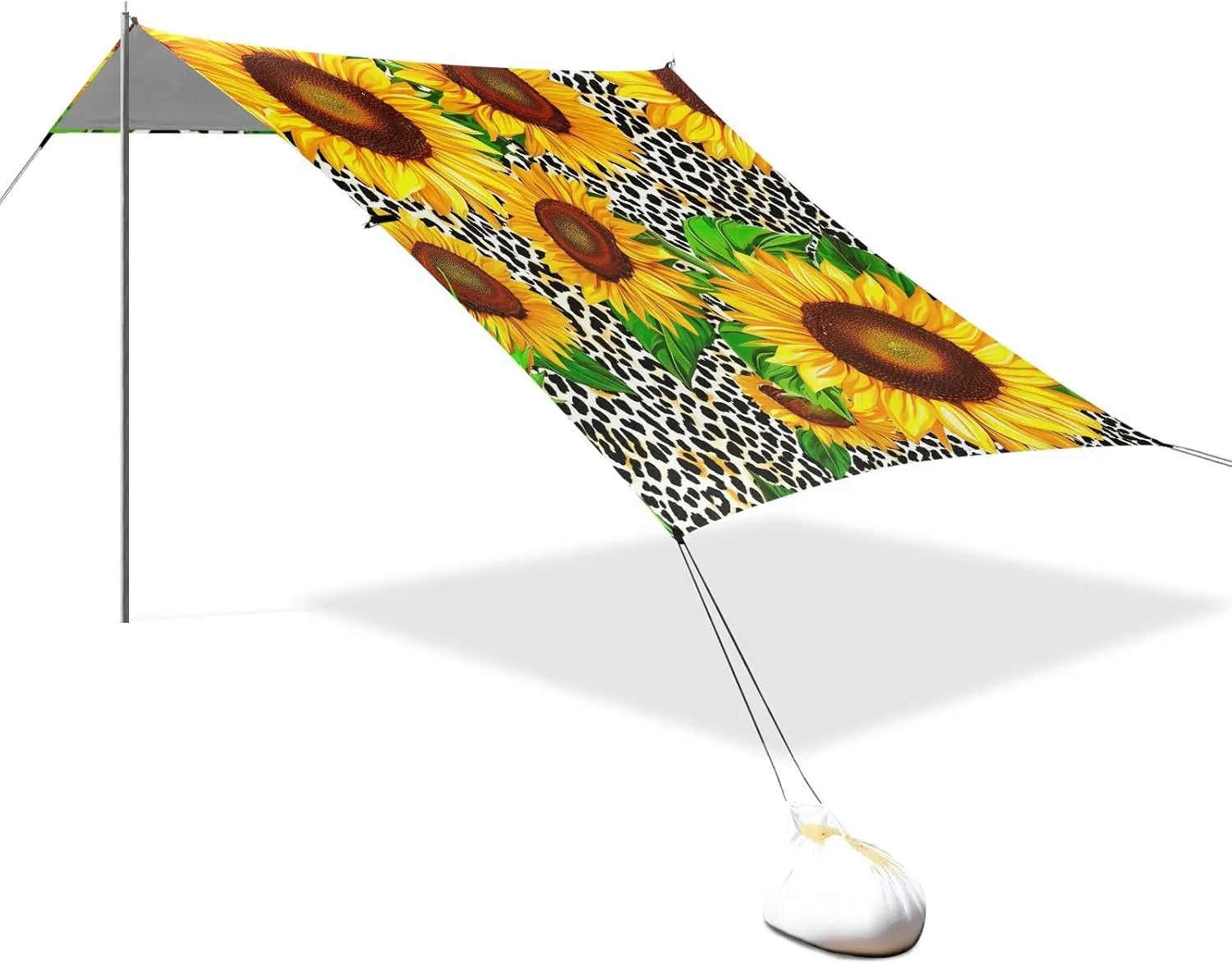 Vibrant Sunflowers Leopard Print Canopy Tent Beach Outdoor Patio Sun Shade Picnic Travel Camping Sun Shelter Sunshade with Anchor Poles Easy up 9.2 × 10.5 FT