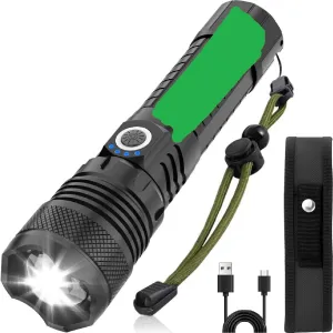 Victoper Green LED Flashlights, High Powered 1,000,000 Lumens Super Bright Tactical Flashlight, Rechargeable, 5 Modes Zoomable Waterproof Flash Lights for Emergency, Outdoor, Home, Camping