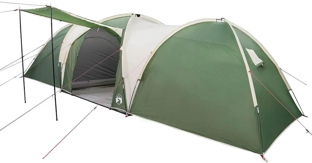 vidaXL Dome Family Tent 8-Person Green 185T Polyester - Waterproof Dome Tent for Camping with E-Port & Divided Curtains - 280.3" x 106.3" x 78.7"